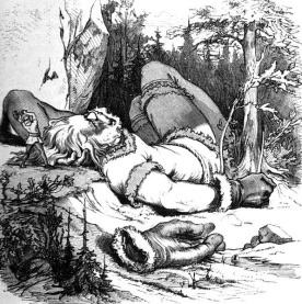 Þórr dans le gant du géant Skrímir, illustration en noir et blanc
